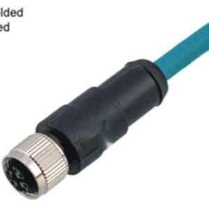 M12 8-Pin X-Coded Straight Female Connector, Overmolded, Shielded
