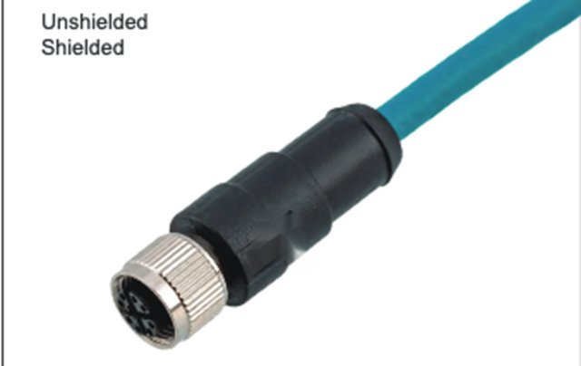 M12 8-Pin X-Coded Straight Female Connector, Overmolded, Shielded