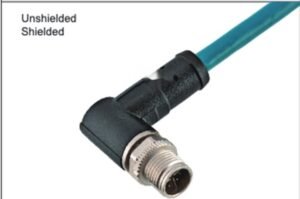 M12 8-Pin X-Coded Angled Male Connector, Overmolded, Shielded