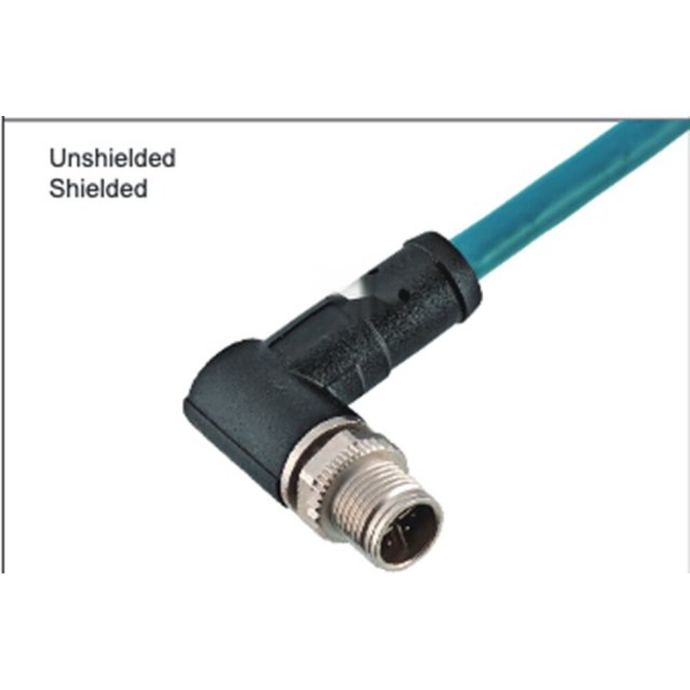 M12 8-Pin X-Coded Angled Male Connector, Overmolded, Shielded