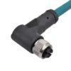 M12 8-Pin X-Coded Angled Female Connector, Overmolded, Shielded