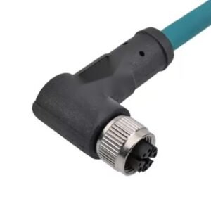 M12 8-Pin X-Coded Angled Female Connector, Overmolded, Shielded