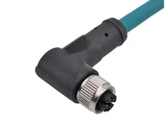 M12 8-Pin X-Coded Angled Female Connector, Overmolded, Shielded