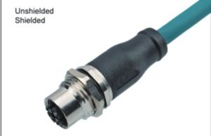 M12 8-Pin X-Coded Straight Female Connector, Overmolded Socket, Screw M16x1.5