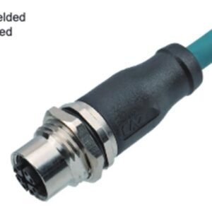 M12 8-Pin X-Coded Straight Female Connector, Overmolded Socket, Screw M16x1.5
