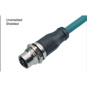 M12 8-Pin X-Coded Straight Female Connector, Overmolded Socket, Screw M16x1.5