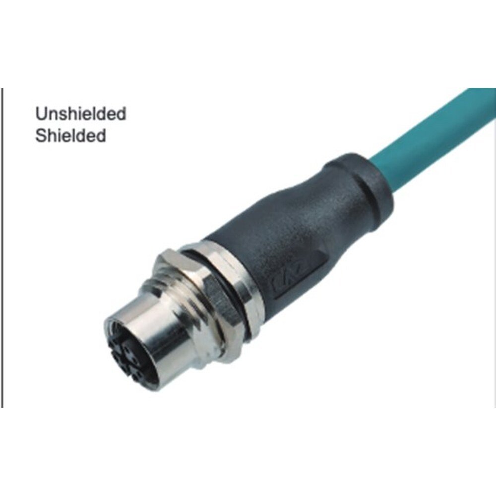 M12 8-Pin X-Coded Straight Female Connector, Overmolded Socket, Screw M16x1.5