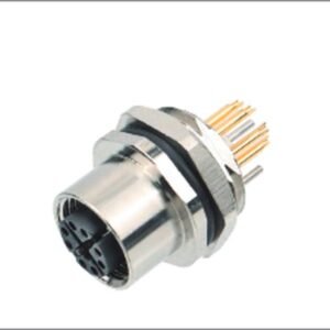M12 8-Pin X-Coded Female Front Mount Socket, Solder Termination, Screw M16x1.5