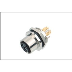 M12 8-Pin X-Coded Female Front Mount Socket, Solder Termination, Screw M16x1.5