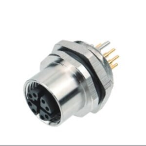 M12 8-Pin X-Coded Female Front Mount Socket, PCB Termination, Screw M16x1.5
