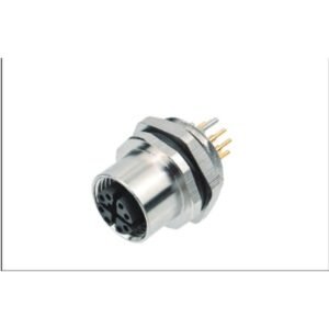 M12 8-Pin X-Coded Female Front Mount Socket, PCB Termination, Screw M16x1.5