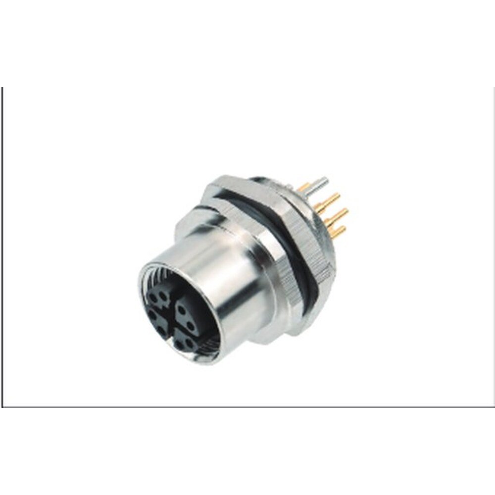 M12 8-Pin X-Coded Female Front Mount Socket, PCB Termination, Screw M16x1.5