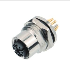 M12 8-Pin X-Coded Female Back Mount Socket, Solder Termination, Screw M16x1.5