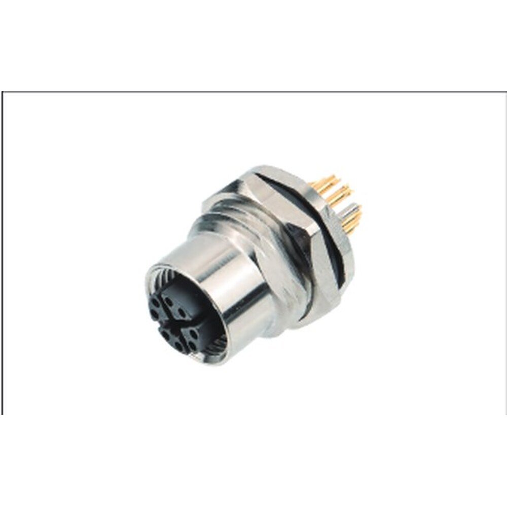 M12 8-Pin X-Coded Female Back Mount Socket, Solder Termination, Screw M16x1.5