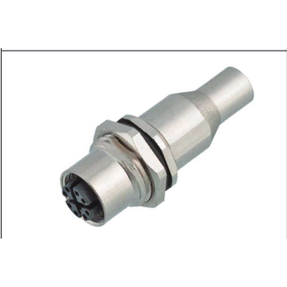 M12 8-Pin X-Coded Female Back Mount Socket, Solder Termination, Screw M16x1.5, Shielded