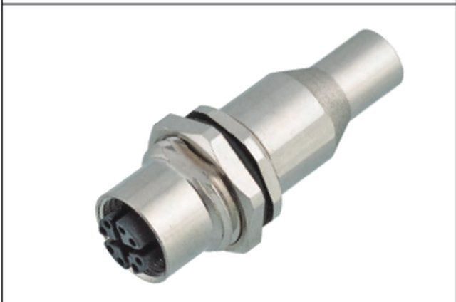M12 8-Pin X-Coded Female Back Mount Socket, Solder Termination, Screw M16x1.5, Shielded