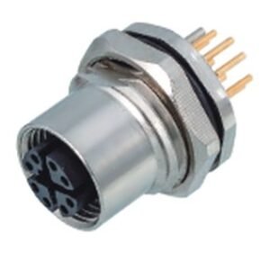 M12 8-Pin X-Coded Female Back Mount Socket, PCB Termination, Screw M16x1.5