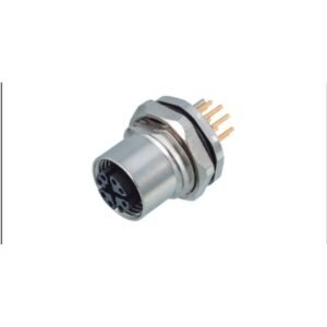 M12 8-Pin X-Coded Female Back Mount Socket, PCB Termination, Screw M16x1.5