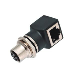 M12 8-Pin X-Coded Female to RJ45 Adapter, 90 Degree Angled, Screw M16x1.5