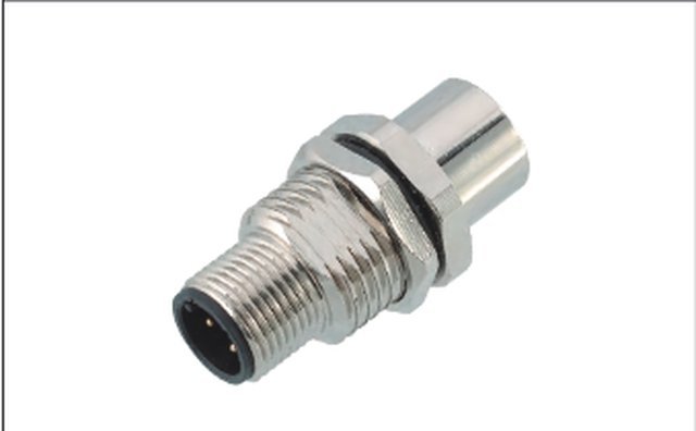 M12 8-Pin X-Coded I-Type Adapter, Plug-to-Socket, Metal Style