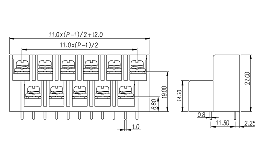 0222-10XX — Barrier terminal blocks , Screw connection