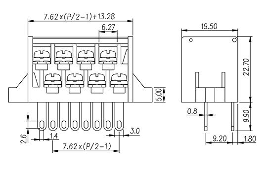 2DC-A02W-XX — Barrier terminal blocks , Screw connection