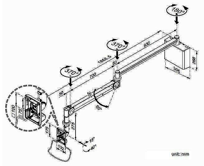 Monitor Arm - Long Reach w/ Wall Box MW-M123WBN