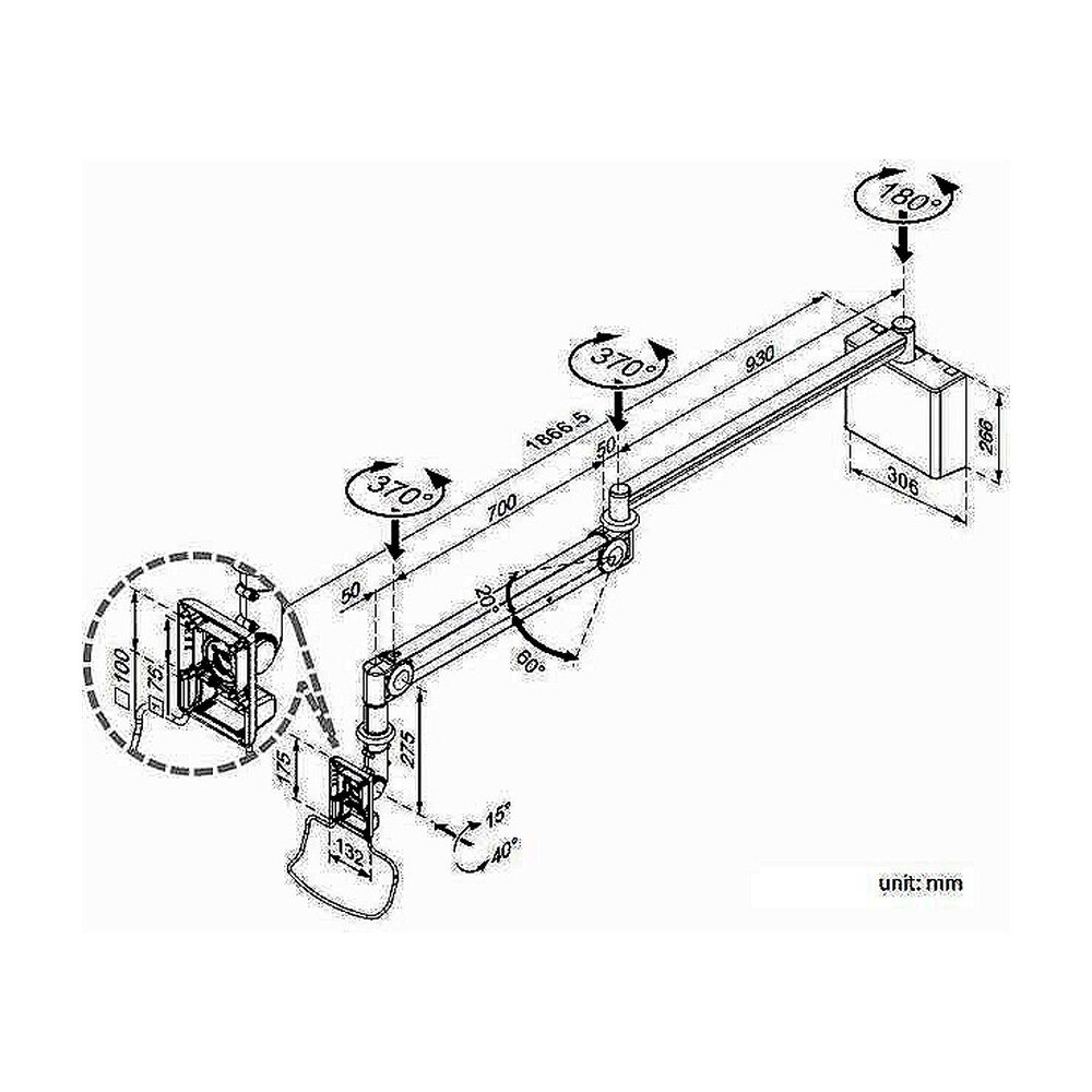 Monitor Arm - Long Reach w/ Keyboard Holder MW-M23WBKN