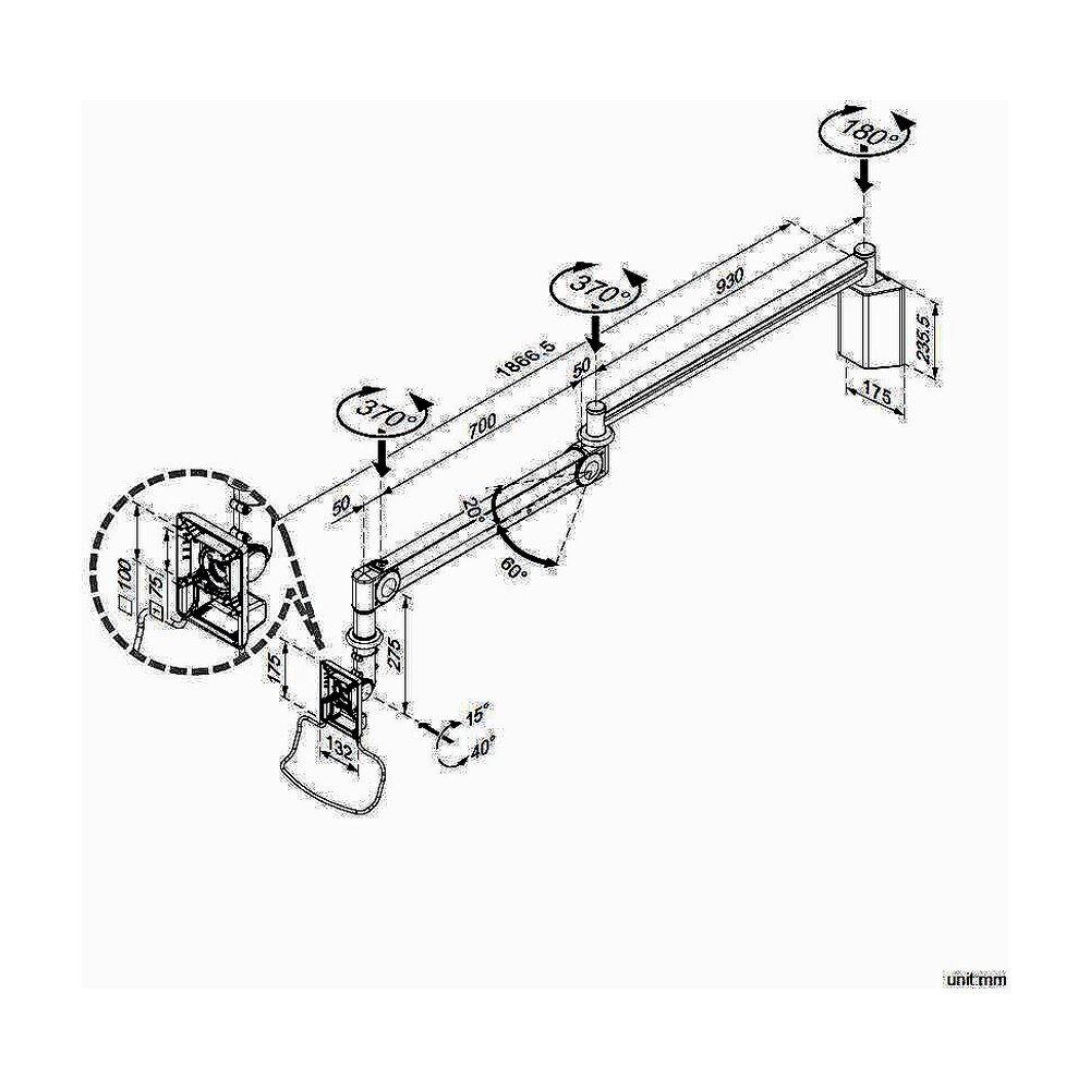 Monitor Arm - Long Reach w/ Keyboard Holder MW-M23PKN