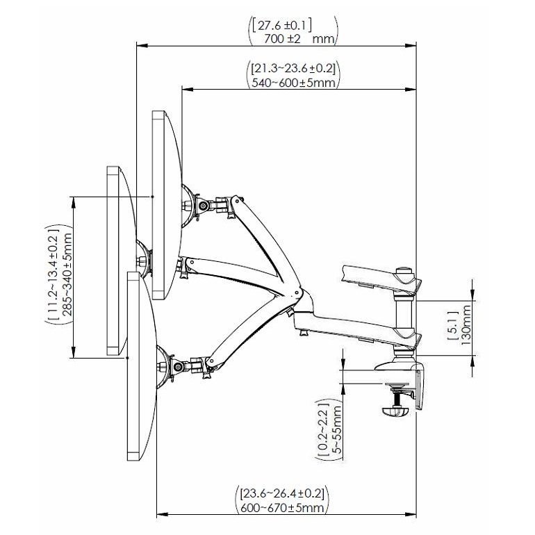 Triple Monitor Desk Mount for Apple w/ Spring Arms Silver - DM-GSTA