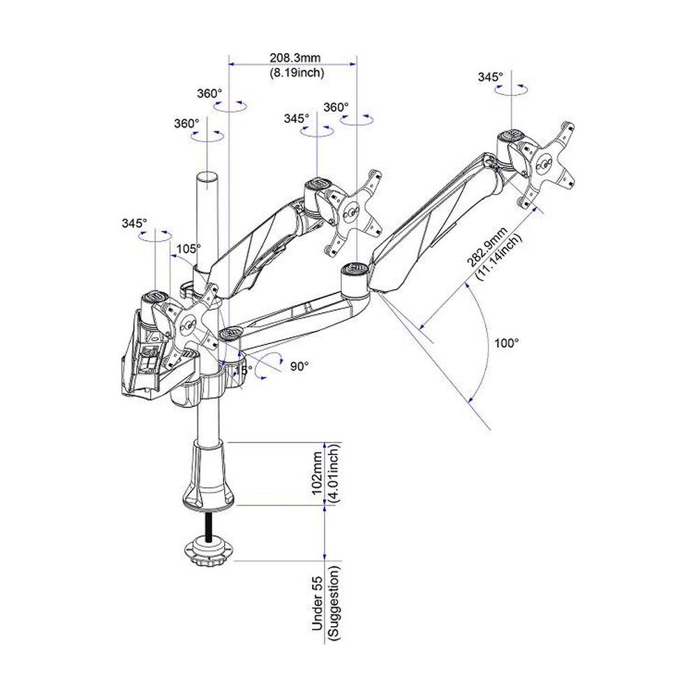 Triple Monitor Desk Mount w/ Spring Arm & Quick Connect - DM-C3SA5-C