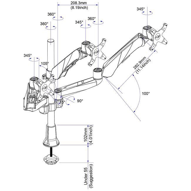 Triple Monitor Desk Mount w/ Spring Arm & Quick Connect - DM-C3SA5-C