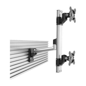 Dual VESA Mount for Slat Wall Stacked w/ Quick Release Single Arm