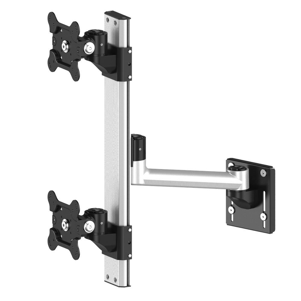 Dual VESA Mount for Slat Wall Stacked w/ Quick Release Single Arm - BL-S286