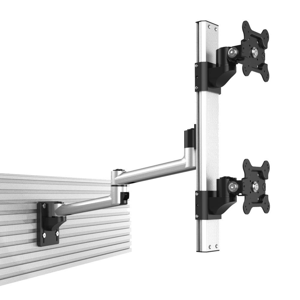 Dual VESA Mount for Slatwall Stacked w/ Quick Release Dual Arm - BL-S287