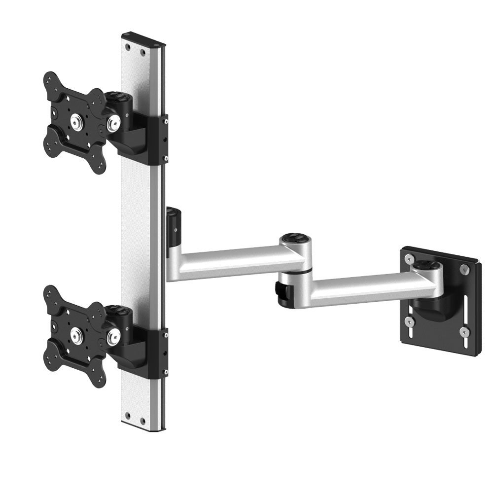 Dual VESA Mount for Slatwall Stacked w/ Quick Release Dual Arm - BL-S287