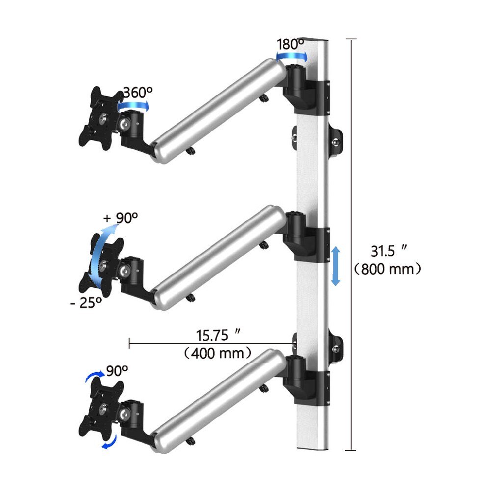 Triple Monitor Wall Mount Stacking w/ Quick Release & Spring Arms - BL-W255