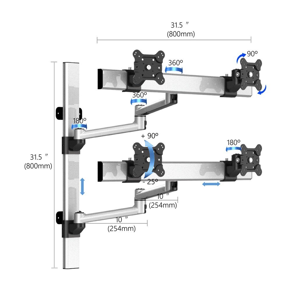 VESA Wall Mount for 4 Monitors 2x2 w/ Quick Release - BL-W261