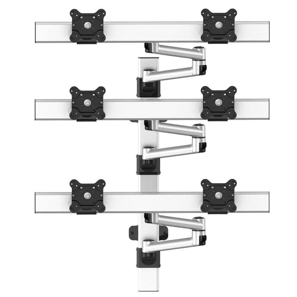 VESA Wall Mount for 6 Monitors 2x3 w/ Quick Release & Double Arms - BL-W266