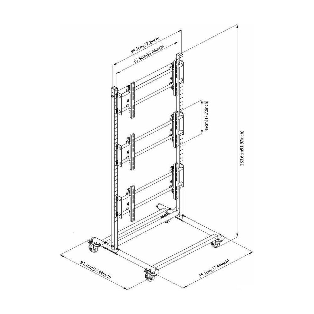 46 to 60" 1X3 Video Wall Mount w/ Wheels - Expandable - 1X3-4660