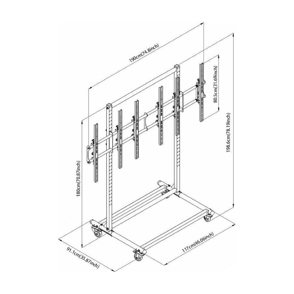 46 to 55" 3X1 Video Wall Mount w/ Wheels - Micro Adjustable - 3X1P-4655