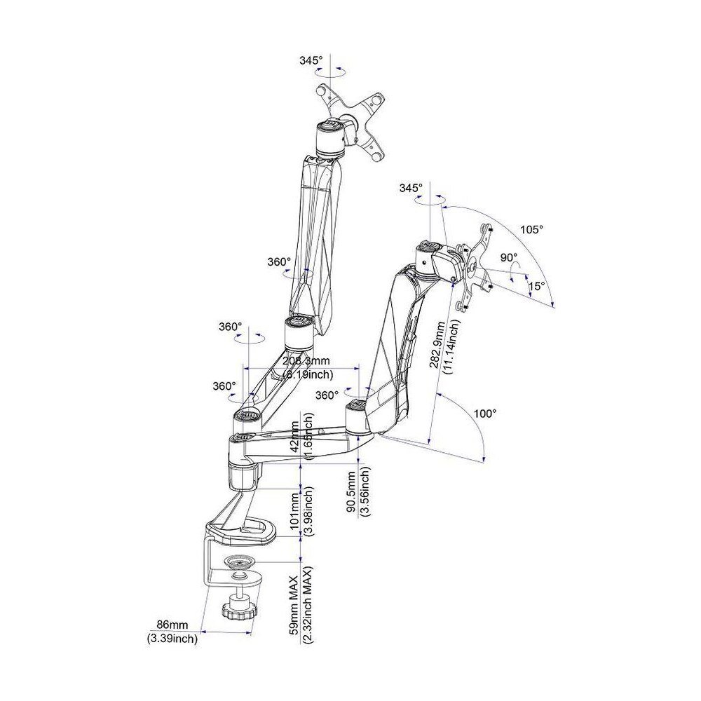 Dual Monitor Desk Mount w/ Spring Arms & Short Pole - DM-CDSA2-C