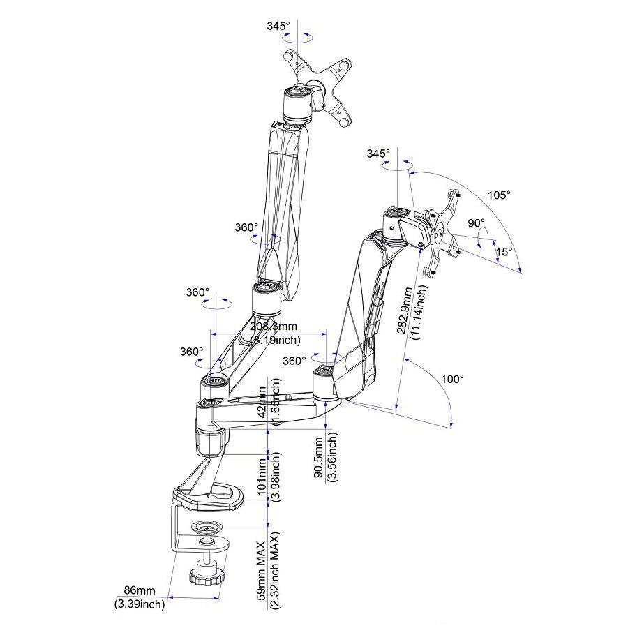Dual Monitor Desk Mount w/ Spring Arms & Short Pole - DM-CDSA2-C