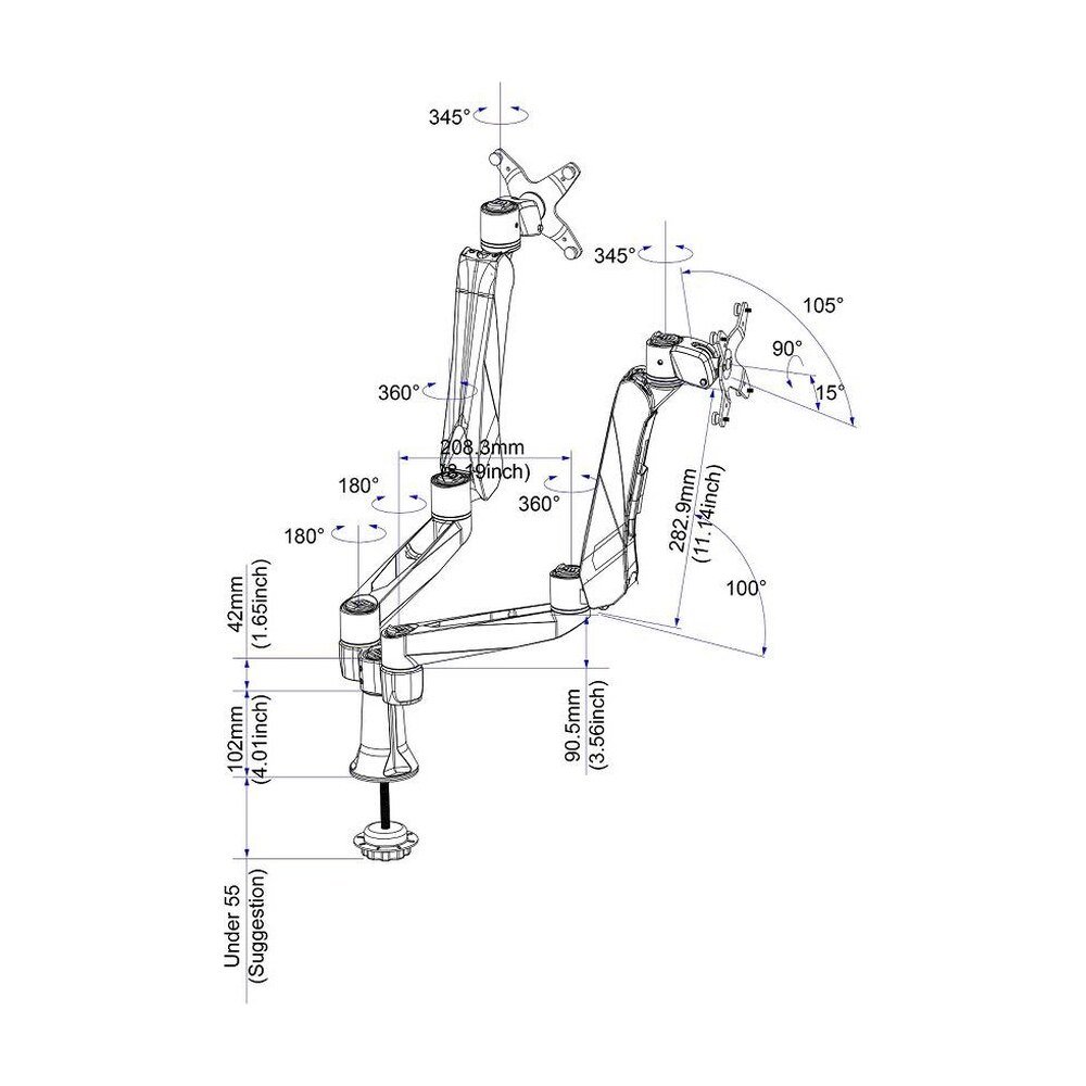 Dual Monitor Desk Mount w/ Quick Release & Short Pole - DM-CDSA2-G