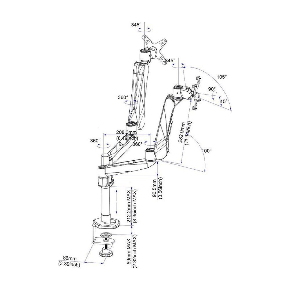 Dual Monitor Desk Mount w/ Spring Arm & Quick Connect - DM-CDSA3-C