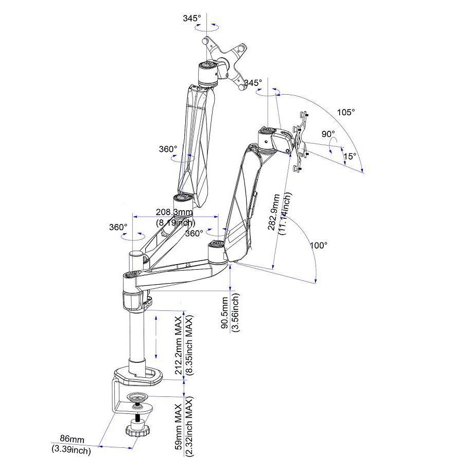 Dual Monitor Desk Mount w/ Spring Arm & Quick Connect - DM-CDSA3-C