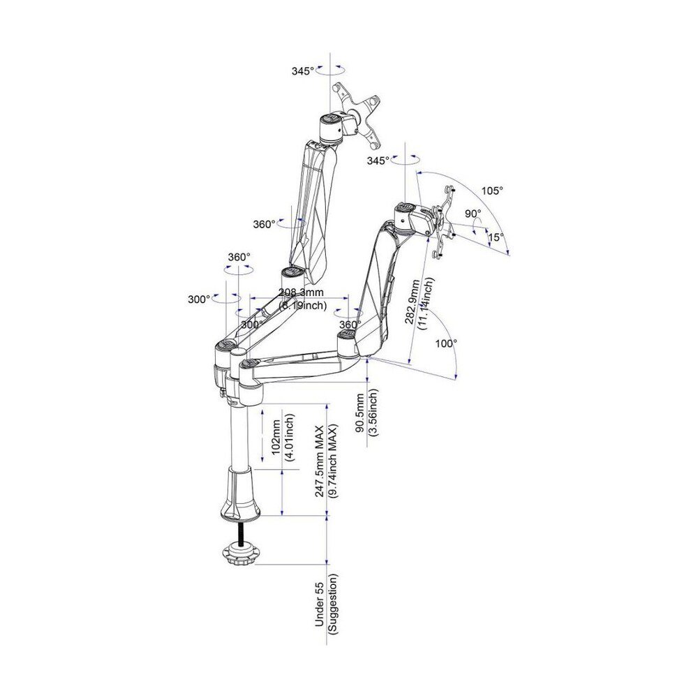 Dual Monitor Desk Mount w/ Spring Arm & Quick Release - DM-CDSA3-G
