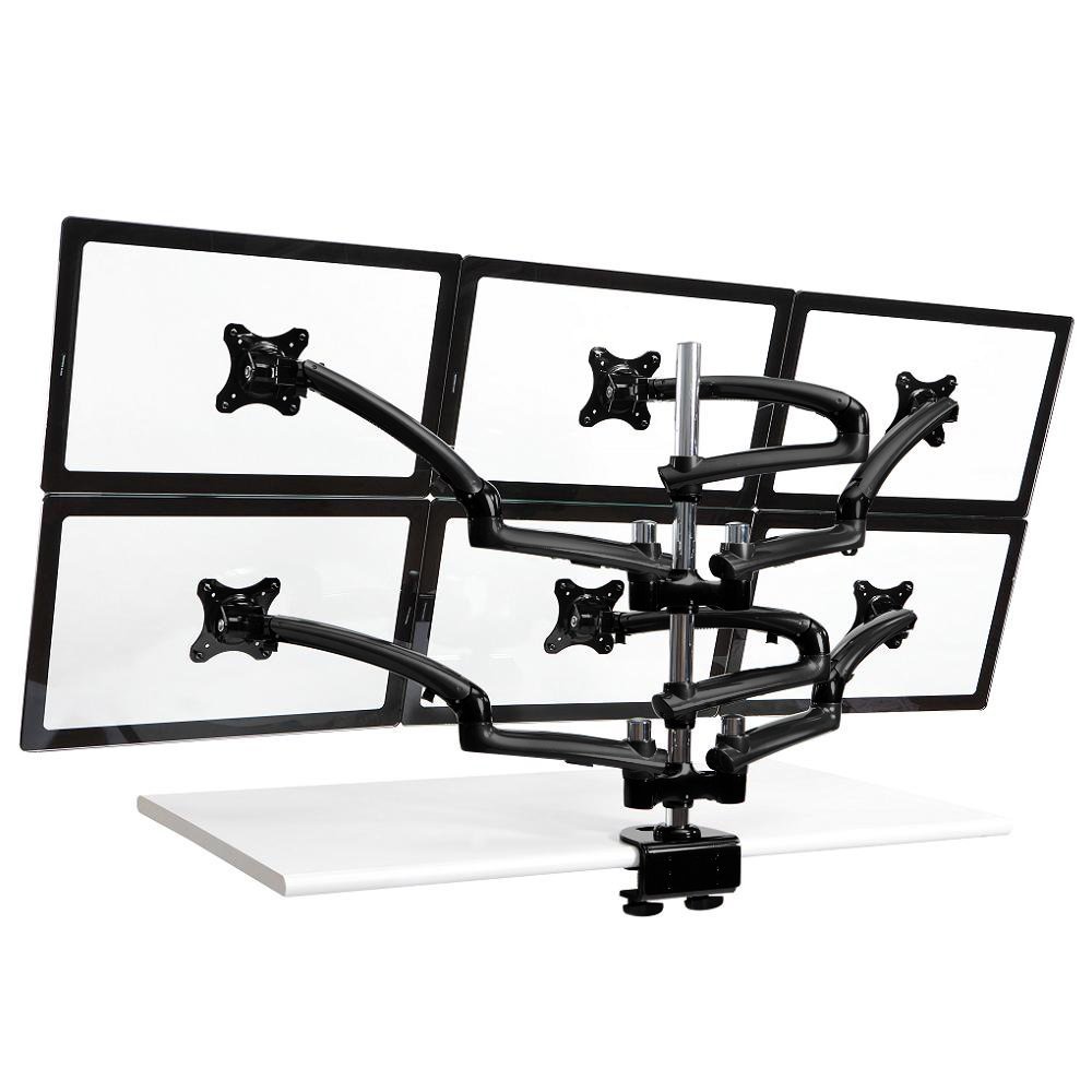 6 Monitor Stand 3X2 w/ Spring Arms Black - DM-GB616