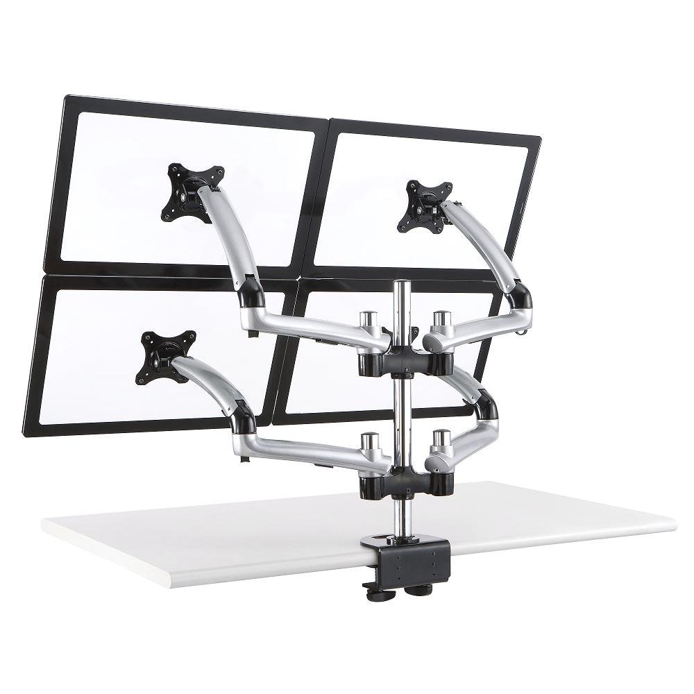 Quad Monitor Stand 2X2 w/ Spring Arms Silver - DM-GS414