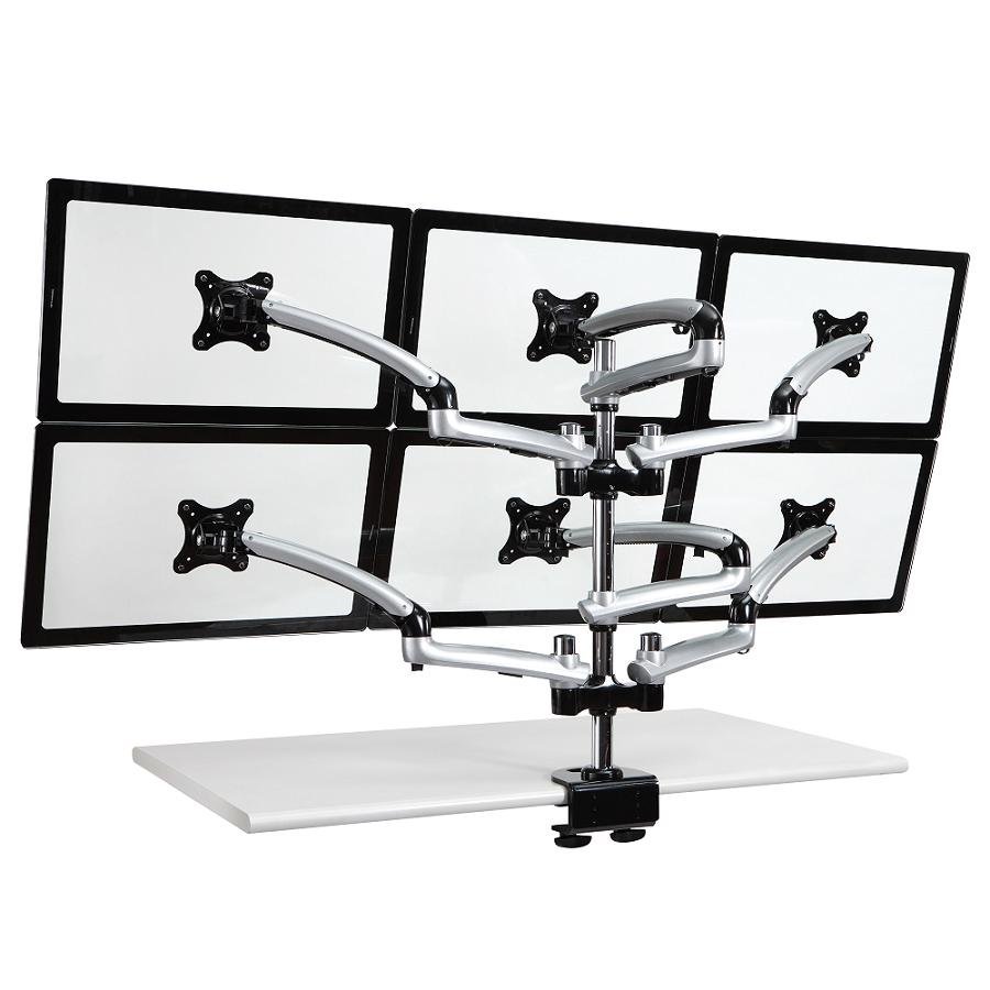 6 Monitor Stand 3X2 w/ Spring Arms Silver - DM-GS616